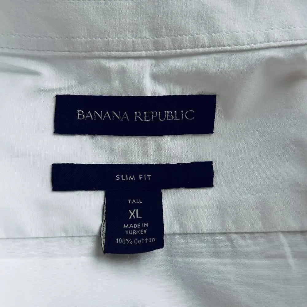 Banana Republic Men’s Slim Fit Tall White 100% Cotton Button Down Shirt Size XL